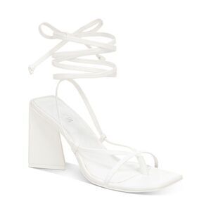 BAR III Womens White Alana Square Toe Sculpted Heel Heeled Thong Sandals 8 M